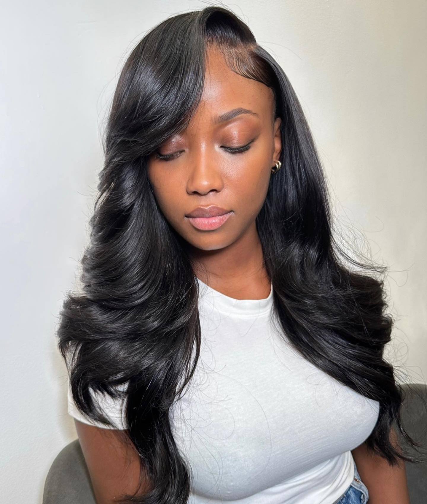 Polished Long Side-Swept Bangs for Black Women